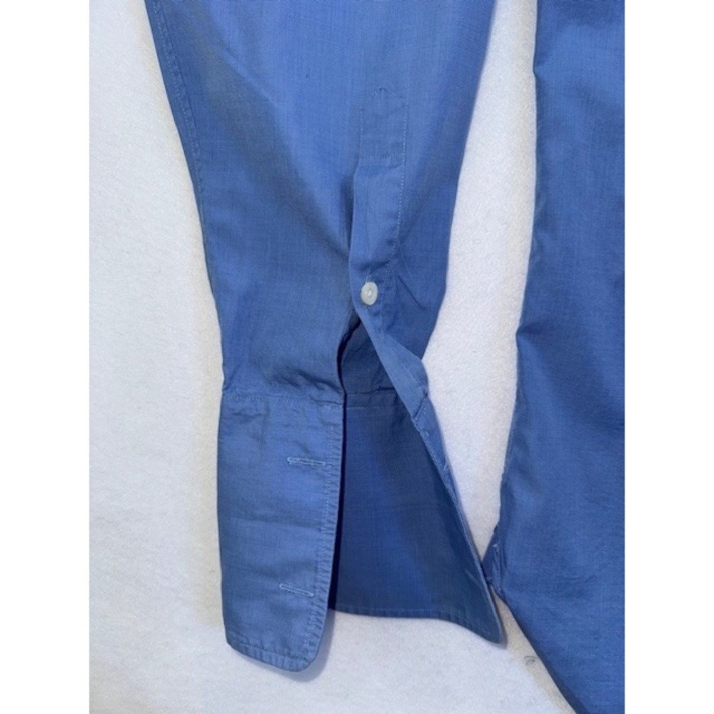 Paul Stuart Mens Shirt 15 1/2 36 M Solid Blue White Collar French Cuff Button Up - Picture 6 of 11
